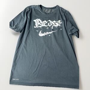 Nike Football Men’s Dri-Fit Black T-Shirt Beast Graphic Print Sz L Center Swoosh